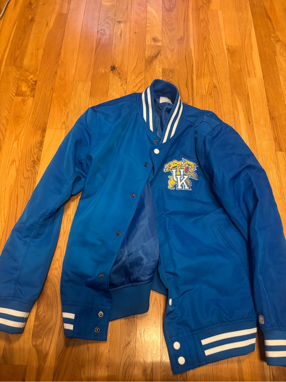 Blue Varsity Bomber Jacket with Crest Patch